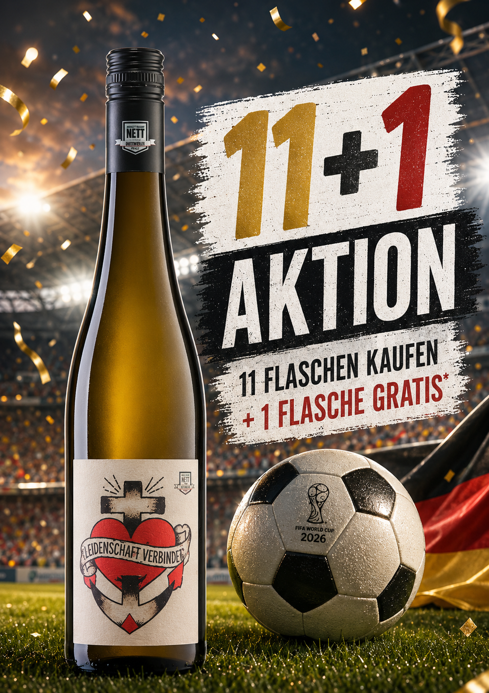 Starke Start-Elf: 11+1 mit Glaube-Liebe-Hoffnung Riesling trocken zum WM-Anpfiff